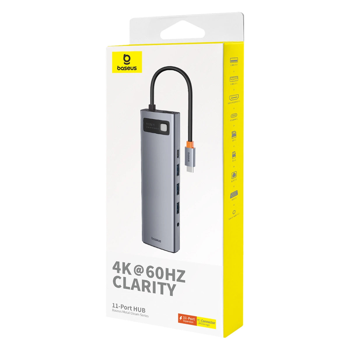 Hub USB-C Baseus Metal Gleam, 3 x USB-A 3.0 - 1 x USB-A - 1 x USB-C - 1 x HDMI - 1 x VGA - 1 x Klinkenstecker 3,5 mm - 1 x RJ45 - 1 x SD - 1 x microSD, Grau