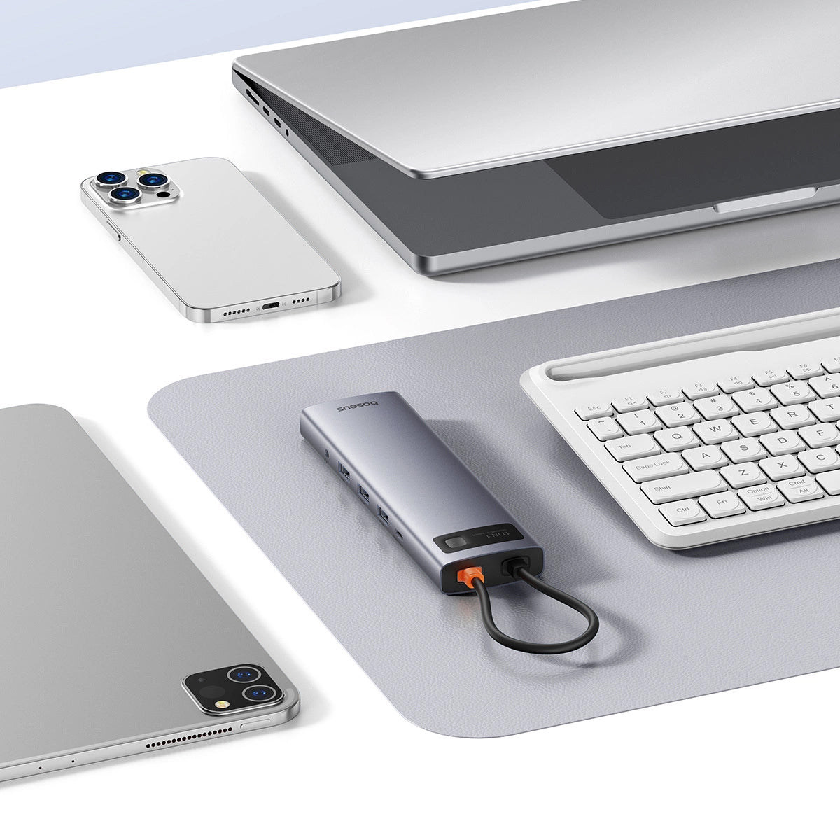 Hub USB-C Baseus Metal Gleam, 3 x USB-A 3.0 - 1 x USB-A - 1 x USB-C - 1 x HDMI - 1 x VGA - 1 x Klinkenstecker 3,5 mm - 1 x RJ45 - 1 x SD - 1 x microSD, Grau