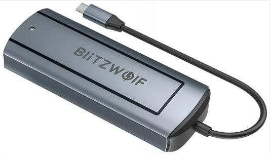 Hub USB-C BlitzWolf BW-Neo TH13, 3 x USB-A 3.0 - 1 x USB-C - 1 x Display Port - 1 x Interface SSD, Gris