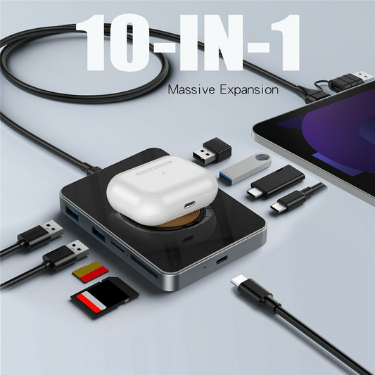 USB-C Hub mit QI Wireless Charging OEM YC7209, 10in1, Grau