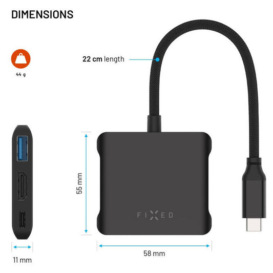 Hub USB-C Fixed Quadri, 5in1, Zwart