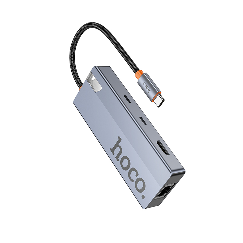 USB-C Hub HOCO HB52, 2 x USB-A 3.0 - 2 x USB-C - 1 x HDMI - 1 x RJ45 - 1 x SD - 1 x microSD, Grau