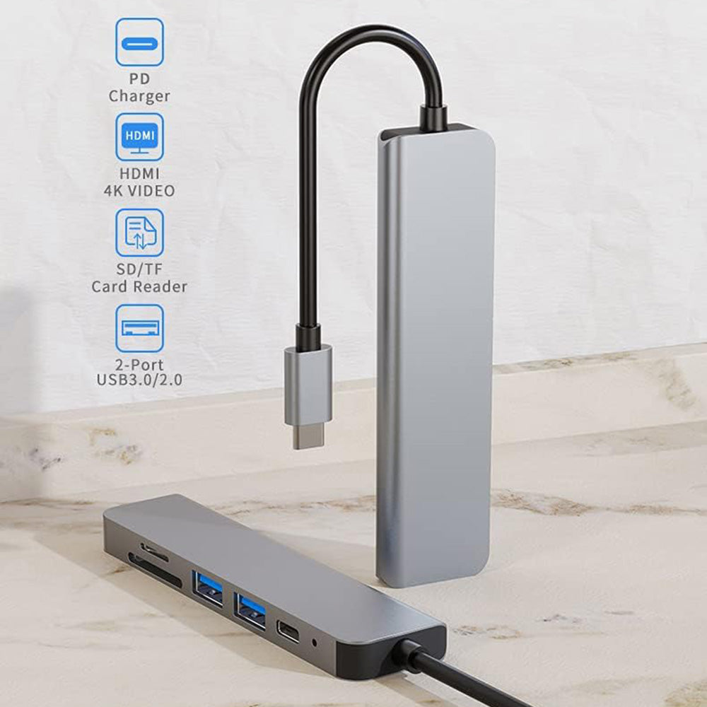 USB-C Hub Techsuit H5 TurboChargeX, 6in1, Gri
