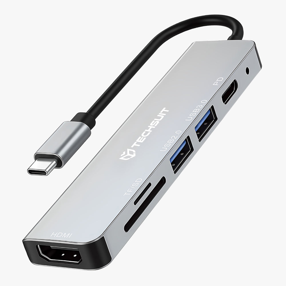 USB-C Hub Techsuit H5 TurboChargeX, 6in1, Gri