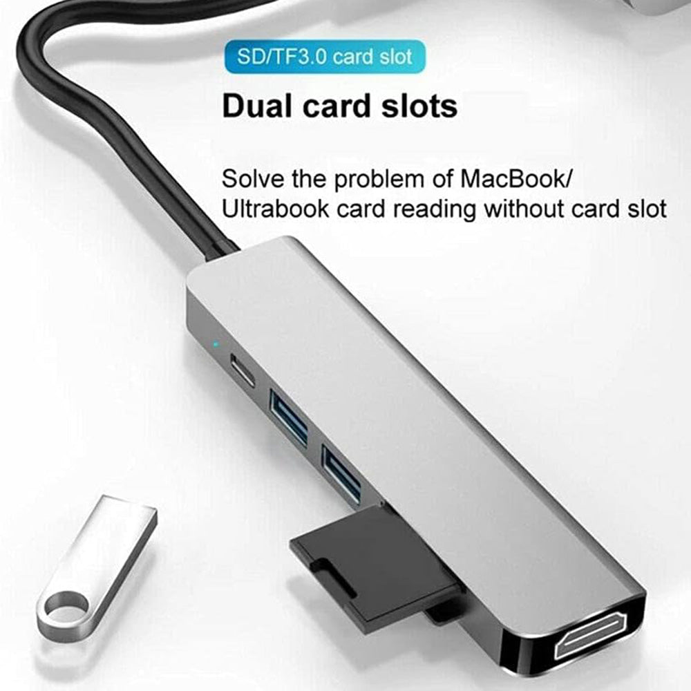 USB-C Hub Techsuit H5 TurboChargeX, 6in1, Gri