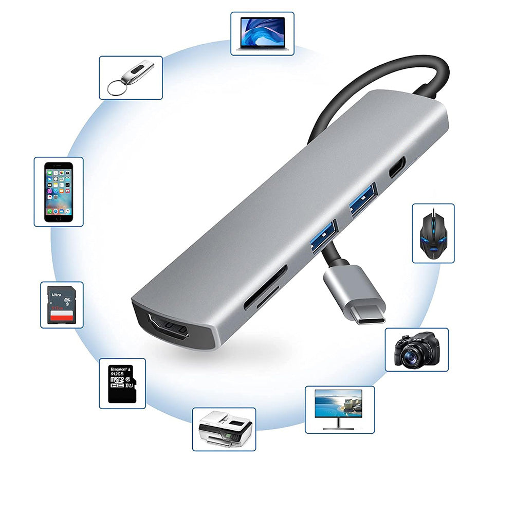 USB-C Hub Techsuit H5 TurboChargeX, 6in1, Gri