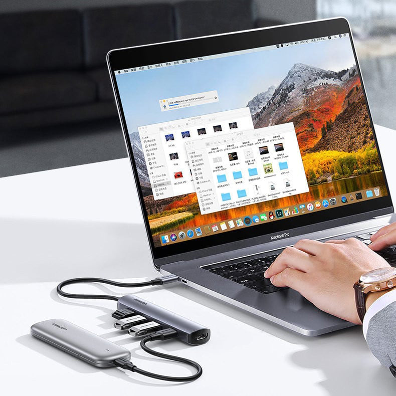 Hub USB-C UGREEN CM417, 4 x USB-A 3.2 - 1 x HDMI, Gri