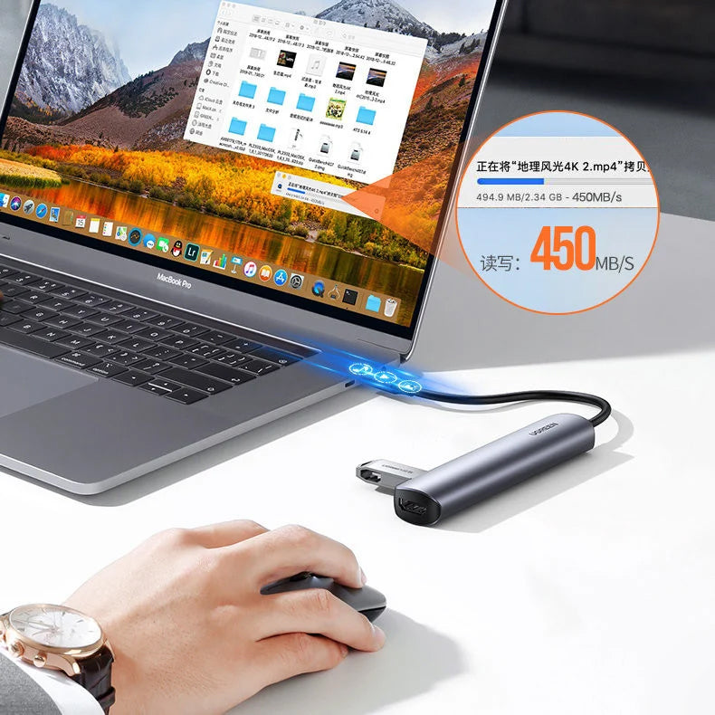 Hub USB-C UGREEN CM417, 4 x USB-A 3.2 - 1 x HDMI, Gri