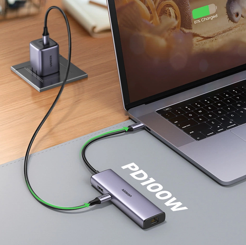 Hub USB-C UGREEN CM512 (90568), 2 x USB-A 3.0 - 1 x USB-C - 1 x HDMI - 1 x RJ45 - 1 x SD - 1 x microSD, Gri