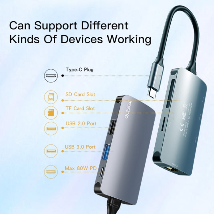 Yesido HB15 USB-C Hub, 6in1, Gray