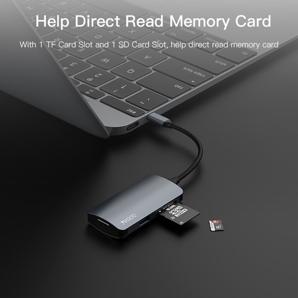 USB-C Hub Yesido HB16, 7in1, Grau