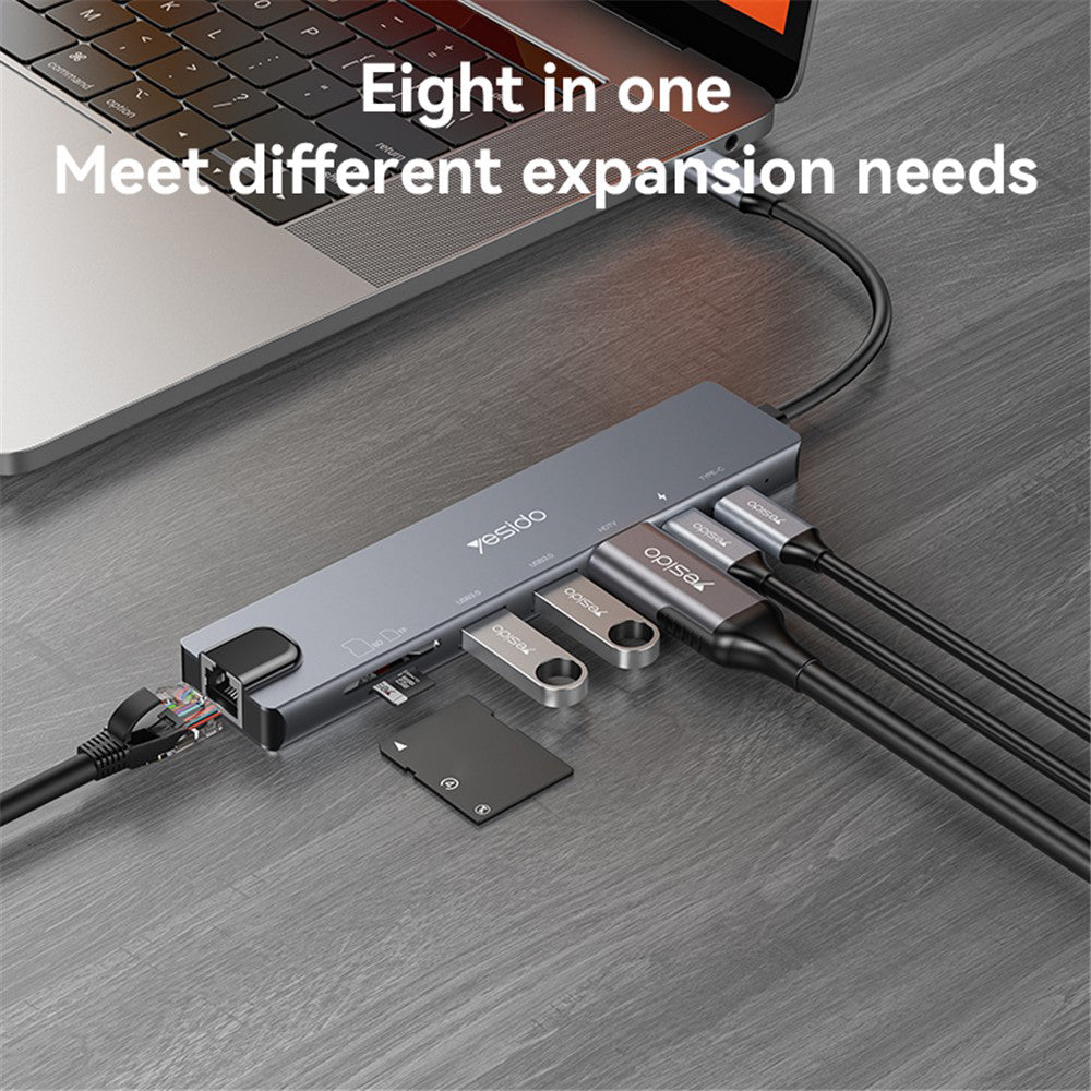 USB-C Hub Yesido HB27, 8in1, Grijs