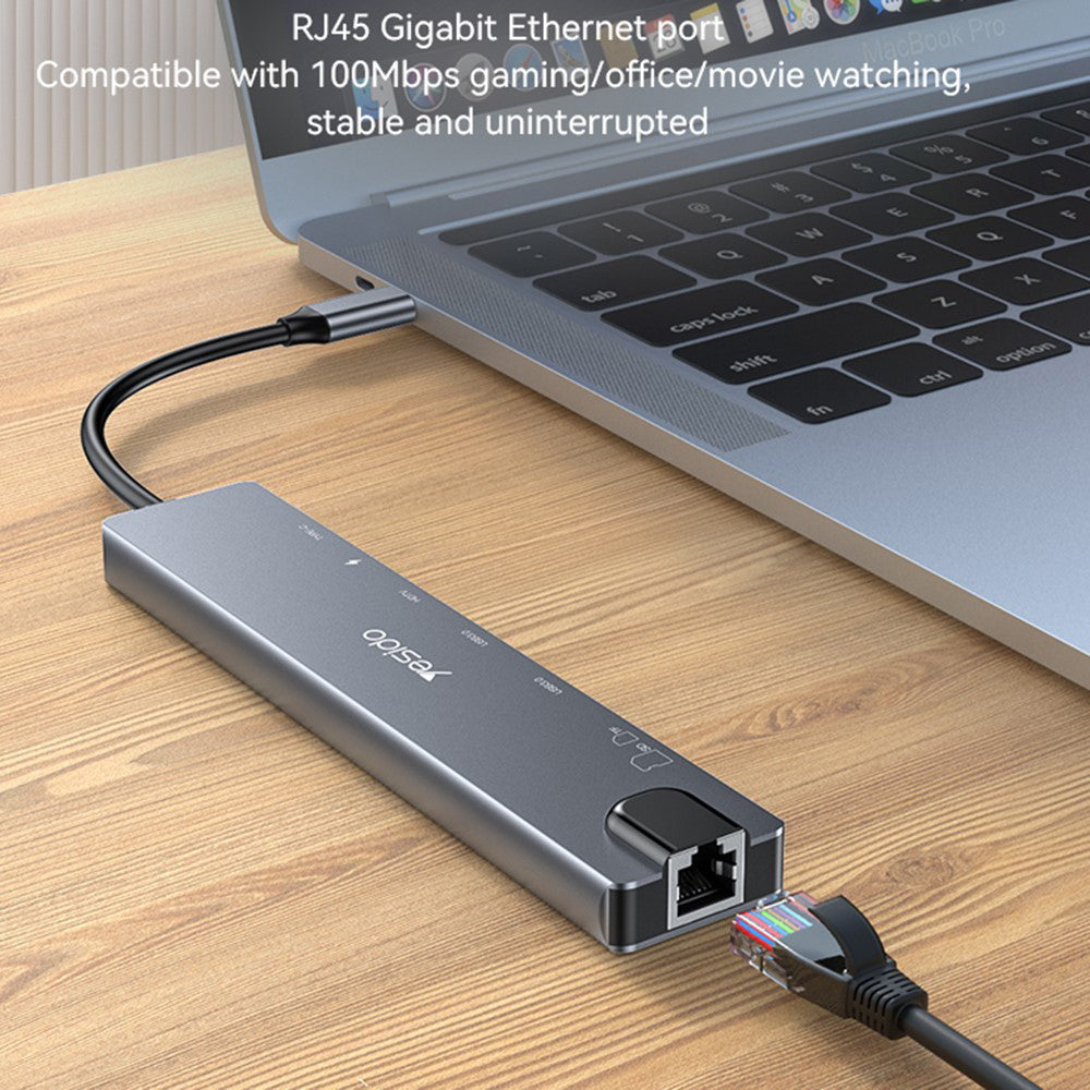 USB-C Hub Yesido HB27, 8in1, Grijs