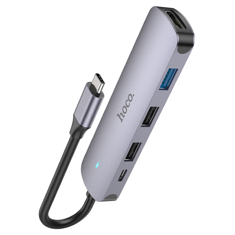 USB-C Hub HOCO HB27, USB-A 3.0 - 2 x USB-A - USB-C - HDMI, Grau