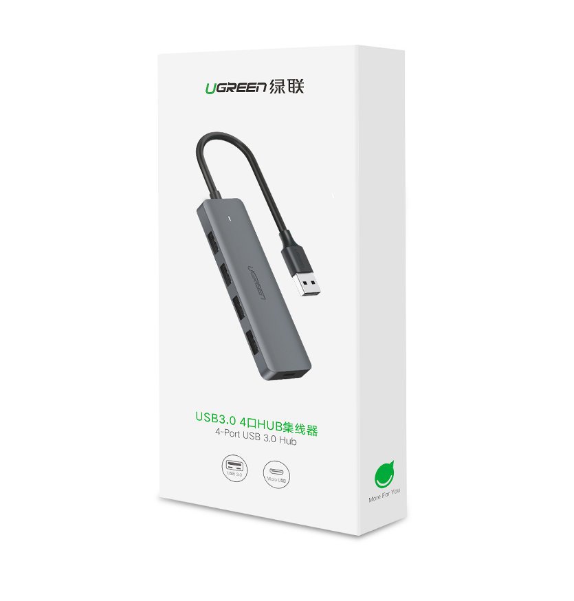 Hub USB UGREEN CM219, 4 x USB-A 3.0 - 1 x USB-C, Gri