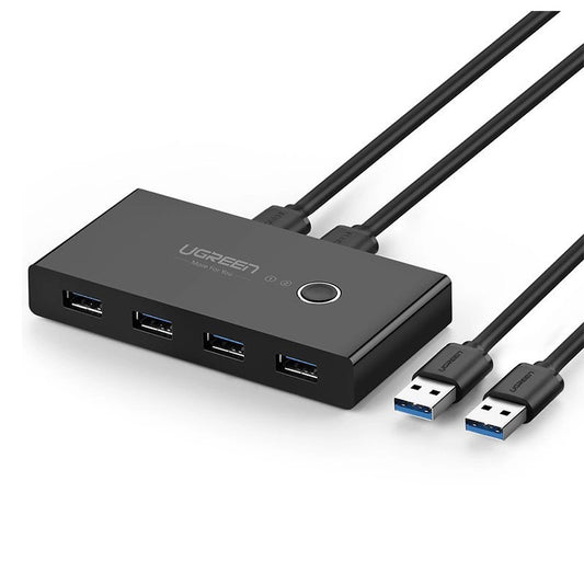 USB-Hub UGREEN US216 Umschaltbox mit zwei Anschlüssen, 4 x USB-A 3.0, Schwarz