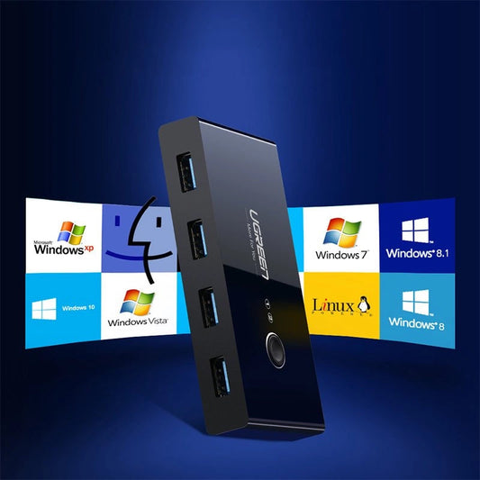 USB-Hub UGREEN US216 Umschaltbox mit zwei Anschlüssen, 4 x USB-A 3.0, Schwarz