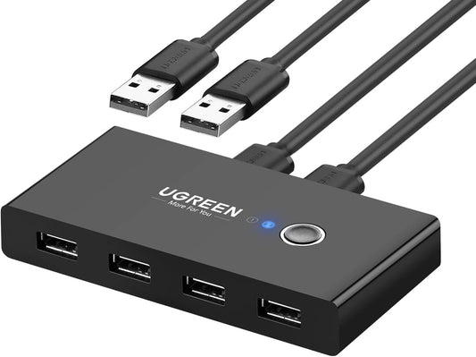 USB-Hub UGREEN US216 Zwei Sharing Switch Box, 4 x USB-A, Schwarz