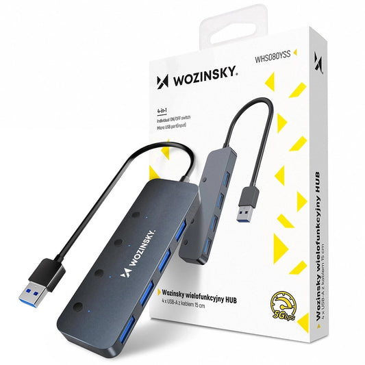Hub USB WZK WHS080YSS, 4 x USB-A 3.0, Gris