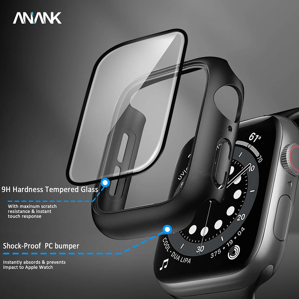 Anank Screen Guard Hülle für Apple Watch Series 7 45mm, Schwarz