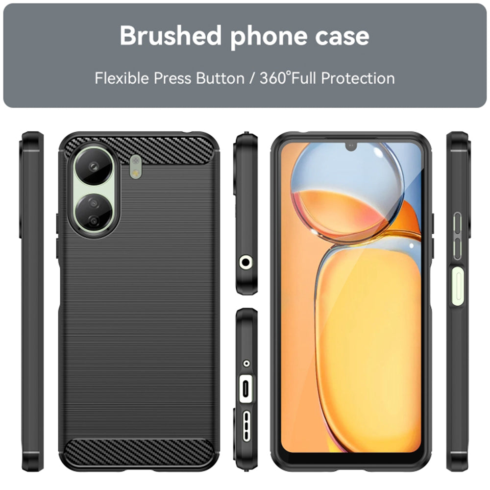 Hoes met Camerabescherming voor Xiaomi Poco C65 / Redmi 13C, Techsuit, Carbon, Zwart