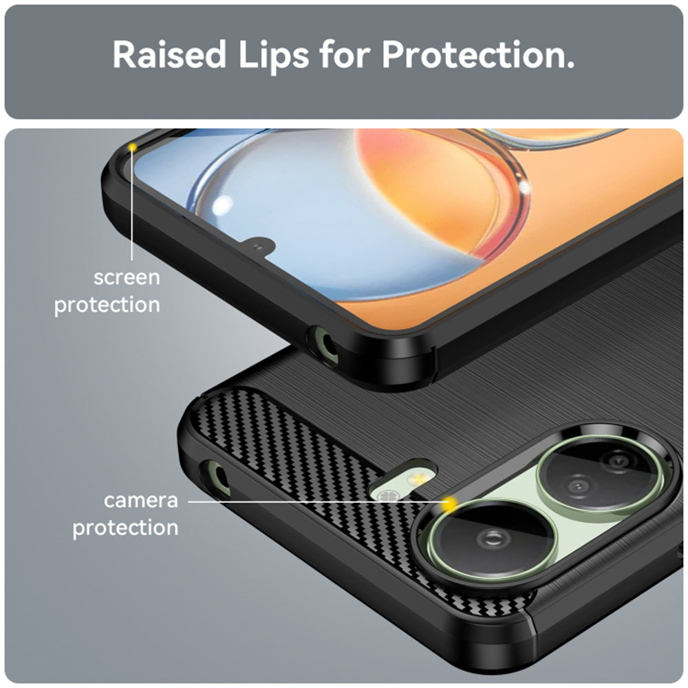 Hoes met Camerabescherming voor Xiaomi Poco C65 / Redmi 13C, Techsuit, Carbon, Zwart