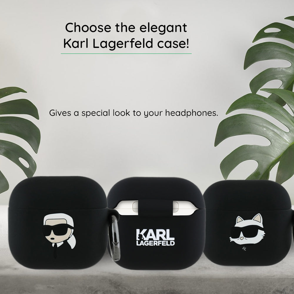 Karl Lagerfeld 3D Karl's Head hoes voor Apple AirPods 4, Zwart