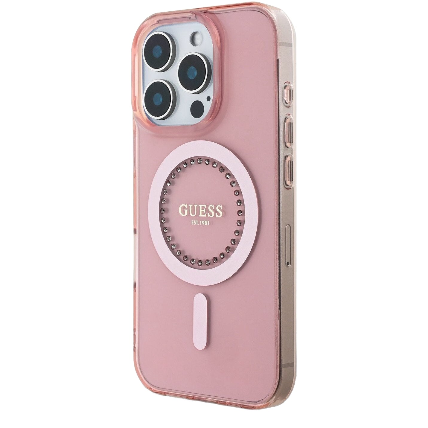 MagSafe hoesje voor Apple iPhone 16 Pro Max, Guess, IML Rhinestones Ring, Roze GUHMP16XPFTDTEP