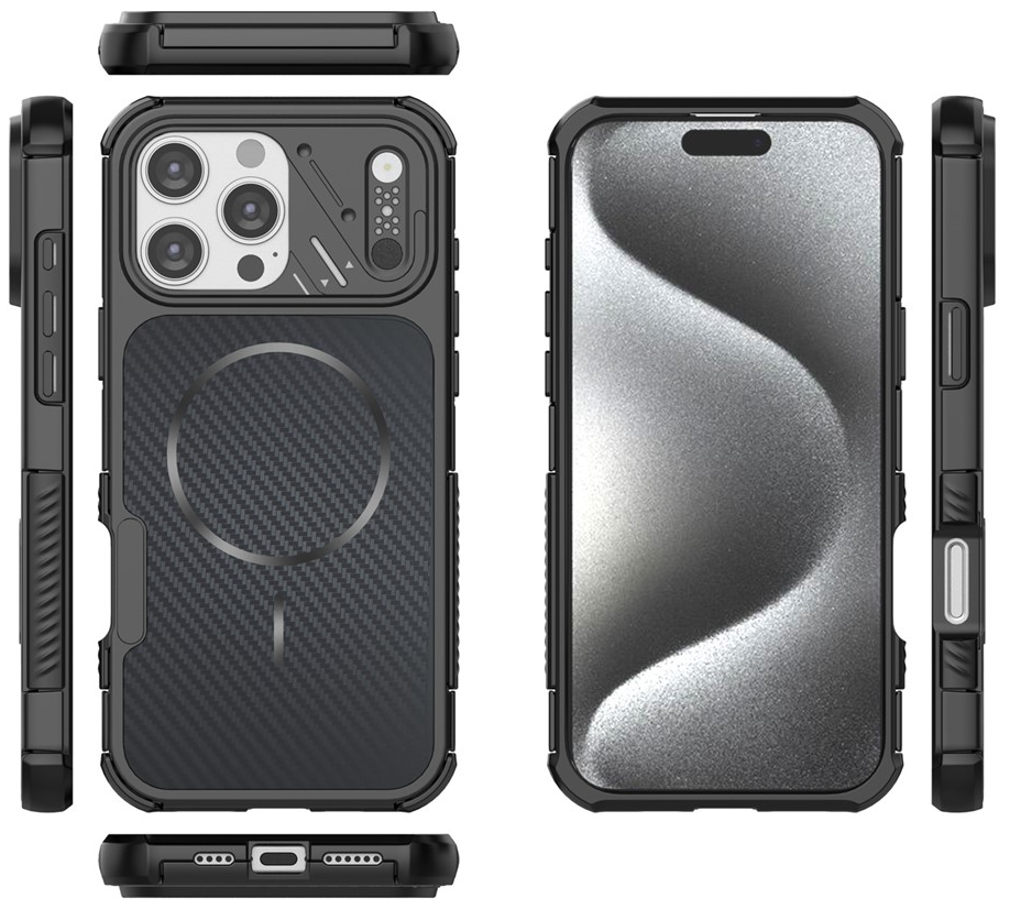 Coque MagSafe pour Apple iPhone 16 Pro, OEM, Protection en carbone et des coins, Noire