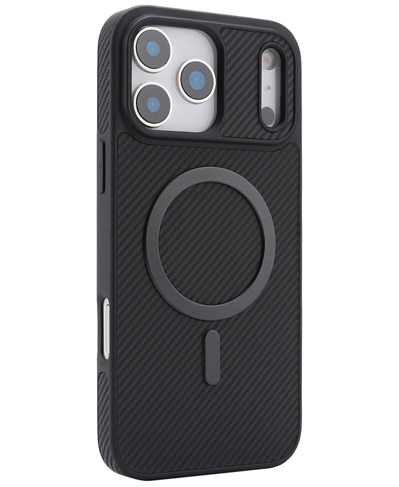 Coque MagSafe pour Apple iPhone 17 Pro, OEM, Anneau Métallique en Carbone, Noire