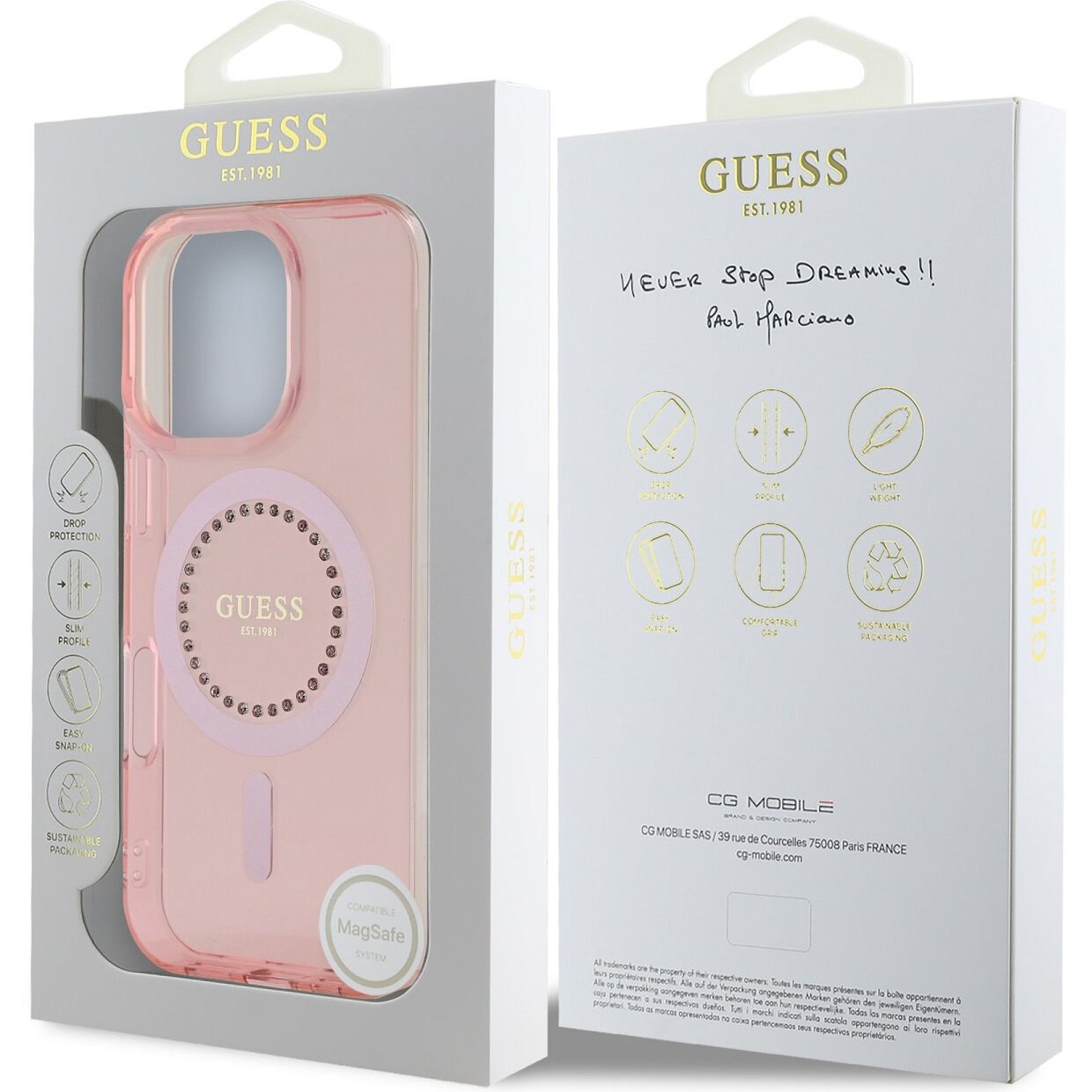MagSafe hoesje voor Apple iPhone 16 Pro Max, Guess, IML Rhinestones Ring, Roze GUHMP16XPFTDTEP