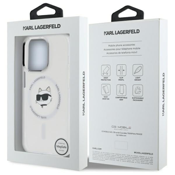 MagSafe Hülle für Apple iPhone 12 / 12 Pro, Karl Lagerfeld, IML Metal Choupette's Head, Weiß