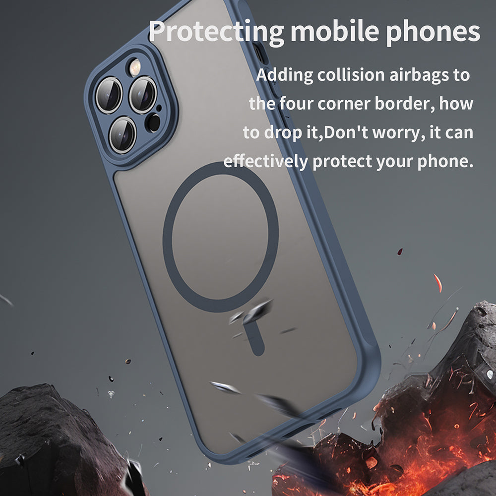 Coque MagSafe pour Apple iPhone 12 Pro Max, Techsuit, HaloFrost II, Bleu marine