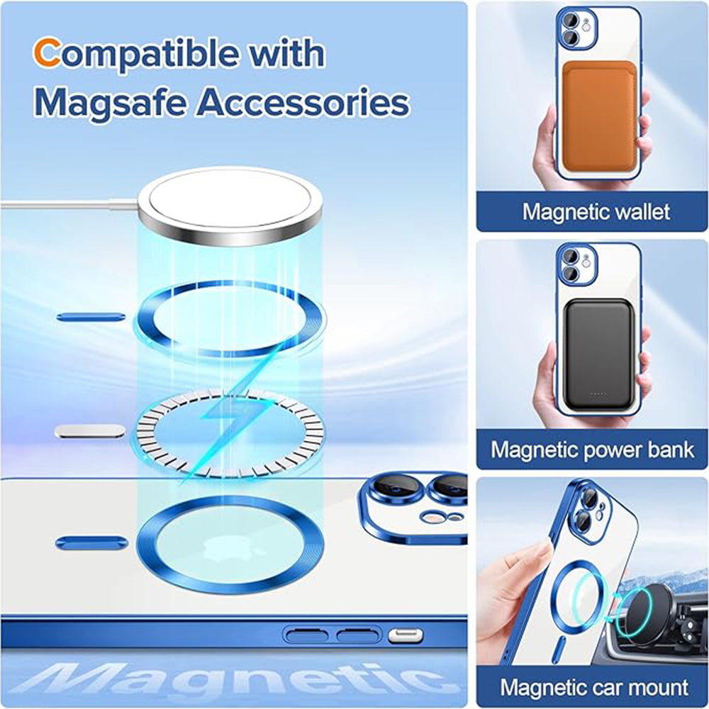 Coque MagSafe pour Apple iPhone 12, Techsuit, Luxury Crystal, Bleu Foncé