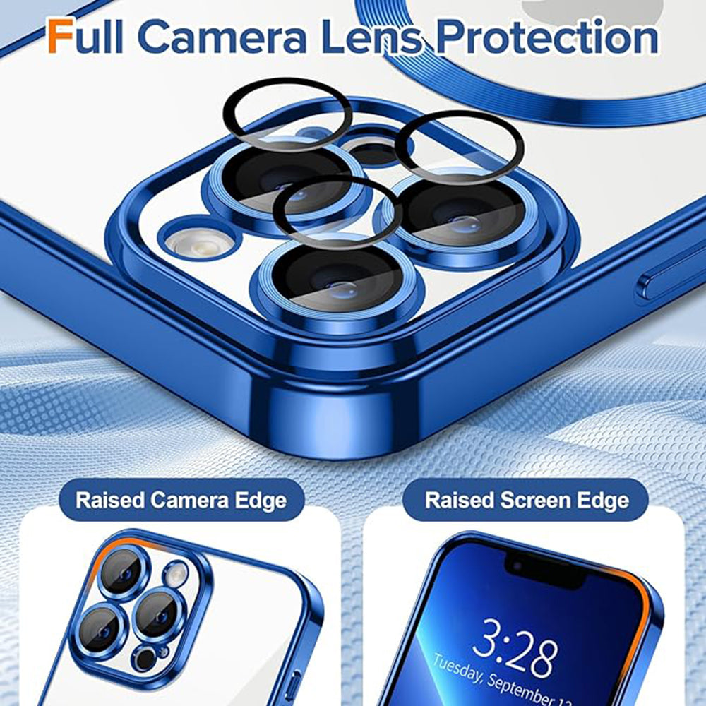 Coque MagSafe pour Apple iPhone 13 Pro Max, Techsuit, Luxury Crystal, Bleu Foncé