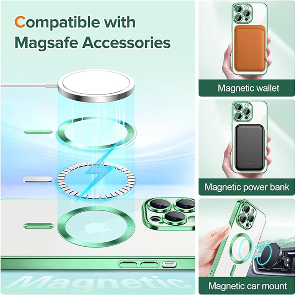 Coque MagSafe pour Apple iPhone 13 Pro Max, Techsuit, Luxury Crystal, Vert Clair