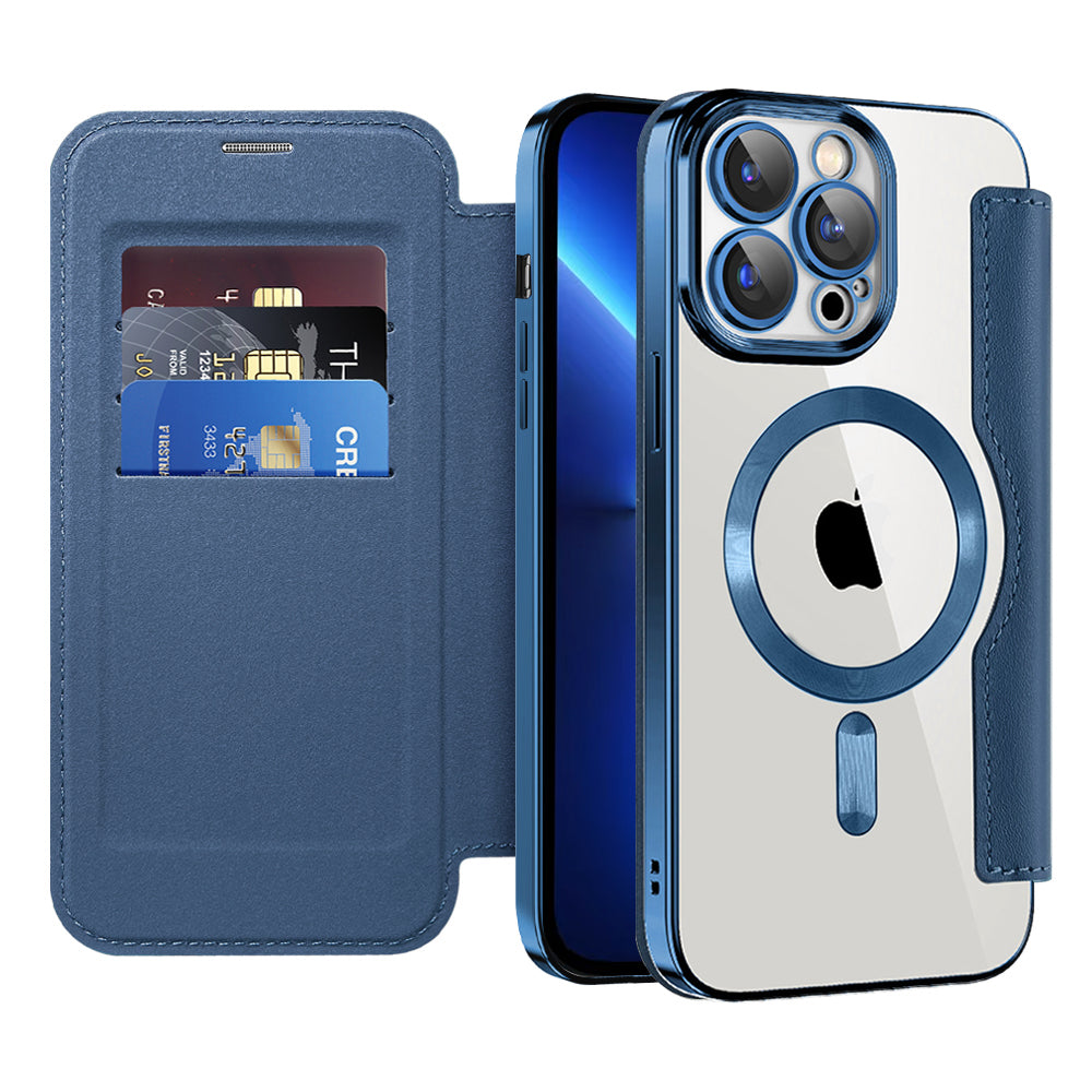 Coque MagSafe pour Apple iPhone 13 Pro Max, Techsuit, SmartMag Book, Bleue