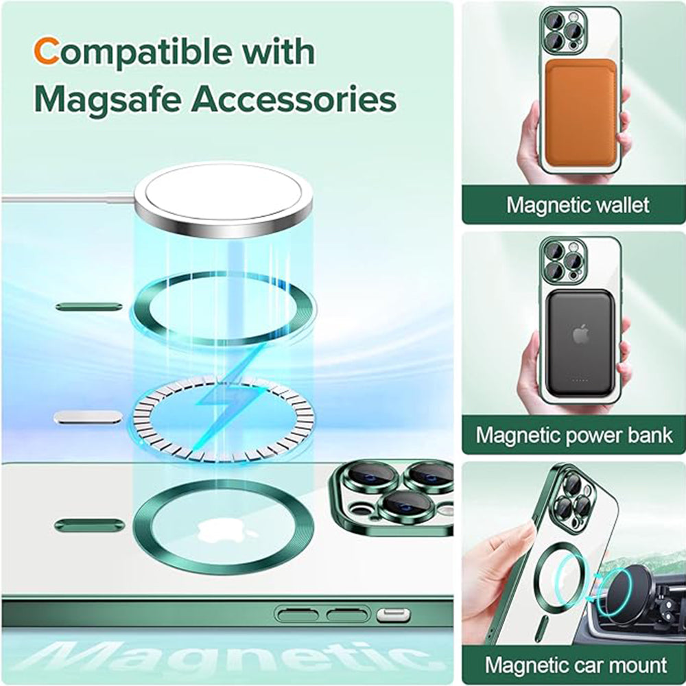 Coque MagSafe pour Apple iPhone 13 Pro, Techsuit, Luxury Crystal, Vert Foncé