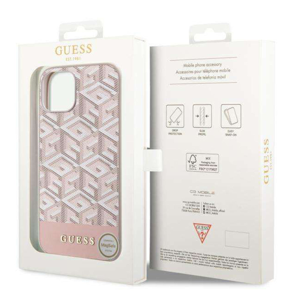 MagSafe hoesje voor Apple iPhone 14, Guess, GCube Stripes, Roze