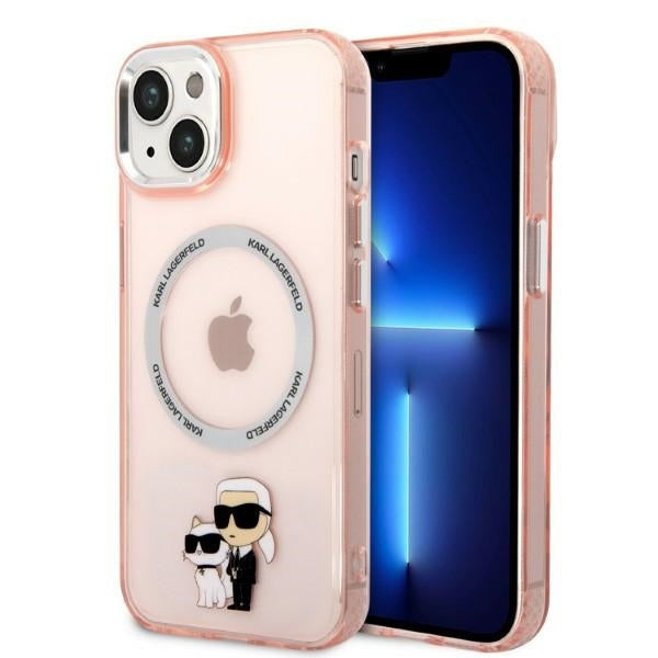 Étui MagSafe pour Apple iPhone 14, Karl Lagerfeld, Ikonik Karl & Choupette, Rose