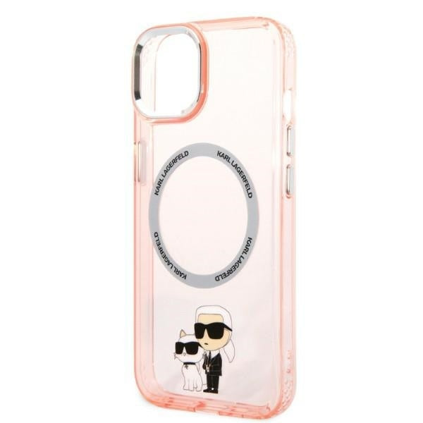 Étui MagSafe pour Apple iPhone 14, Karl Lagerfeld, Ikonik Karl & Choupette, Rose