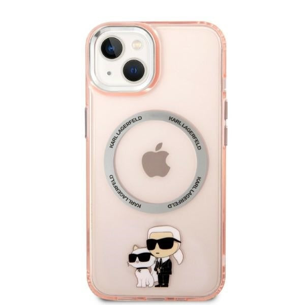 Étui MagSafe pour Apple iPhone 14, Karl Lagerfeld, Ikonik Karl & Choupette, Rose
