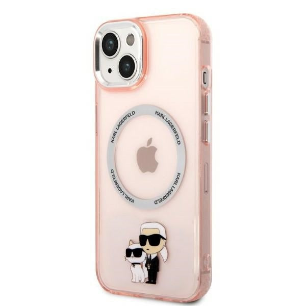 Étui MagSafe pour Apple iPhone 14, Karl Lagerfeld, Ikonik Karl & Choupette, Rose