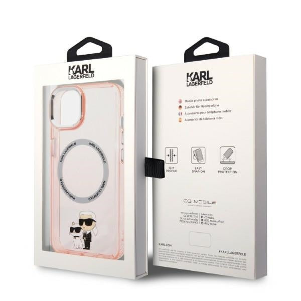 Étui MagSafe pour Apple iPhone 14, Karl Lagerfeld, Ikonik Karl & Choupette, Rose