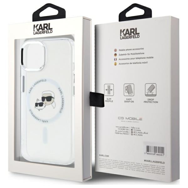 MagSafe Case for Apple iPhone 14, Karl Lagerfeld, IML Metal Karl & Choupette's Heads, White