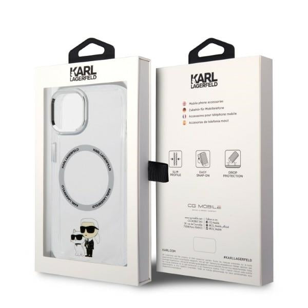Coque MagSafe pour Apple iPhone 14 Plus, Karl Lagerfeld, Ikonik Karl & Choupette, Transparente