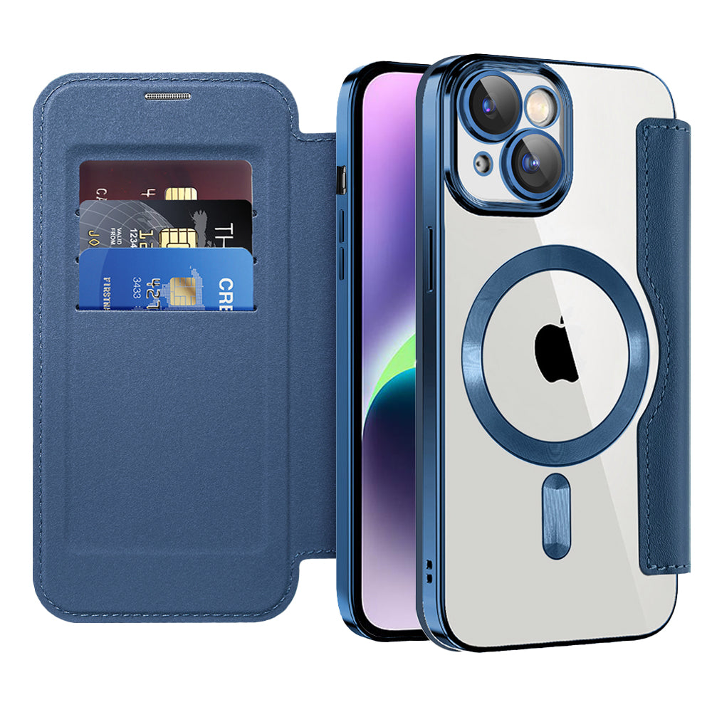 Coque MagSafe pour Apple iPhone 14 Plus, Techsuit, SmartMag Book, Bleue