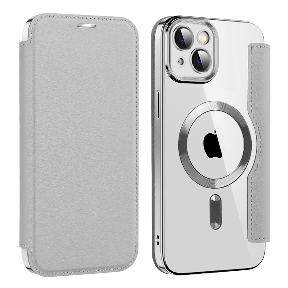 Coque MagSafe pour Apple iPhone 14 Plus, Techsuit, SmartMag Book, Gris