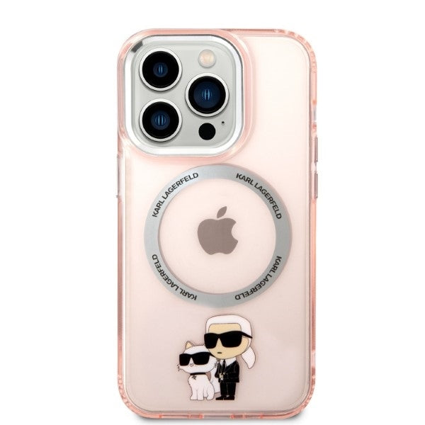 MagSafe hoes voor Apple iPhone 14 Pro, Karl Lagerfeld, Ikonik Karl & Choupette, Roze