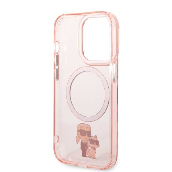 MagSafe hoes voor Apple iPhone 14 Pro, Karl Lagerfeld, Ikonik Karl & Choupette, Roze